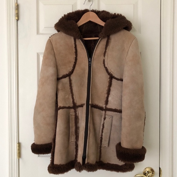 Jackets & Blazers - Vintage Sheepskin Shearling Coat with Hood Size 12 (See Description re Size)